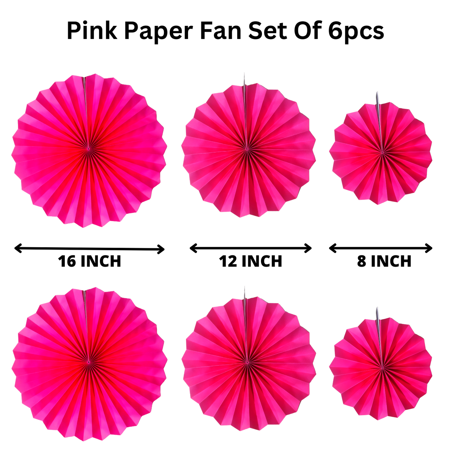 Party Decorz Pink Paper Fan Decoration Set Of 6pcs For Birthday, Wedding, Baby Shower, Anniversary ,Backdrop Party Decoration