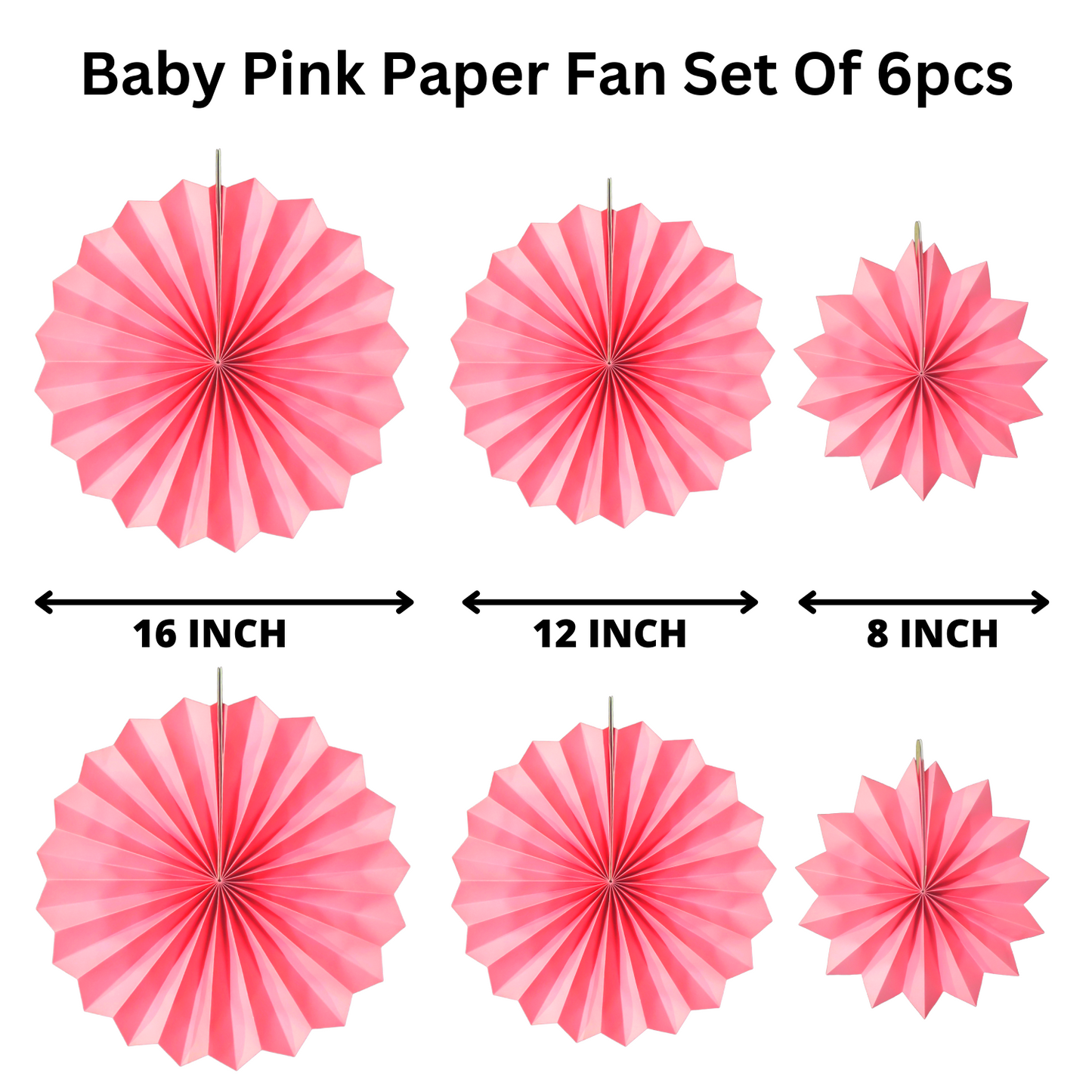 Party Decorz Light Pink Paper Fan Decoration Set Of 6pcs For Birthday, Wedding, Baby Shower, Anniversary ,Backdrop Party Decoration