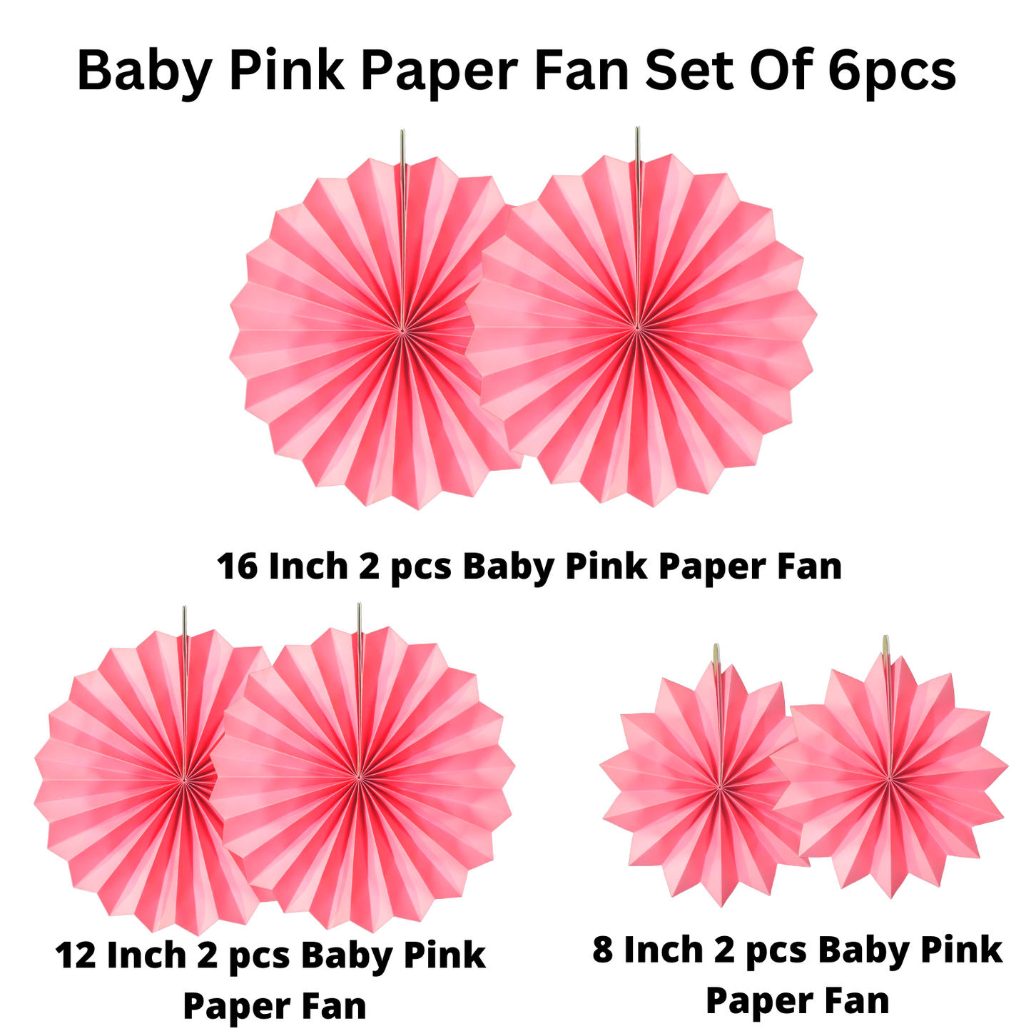 Party Decorz Light Pink Paper Fan Decoration Set Of 6pcs For Birthday, Wedding, Baby Shower, Anniversary ,Backdrop Party Decoration