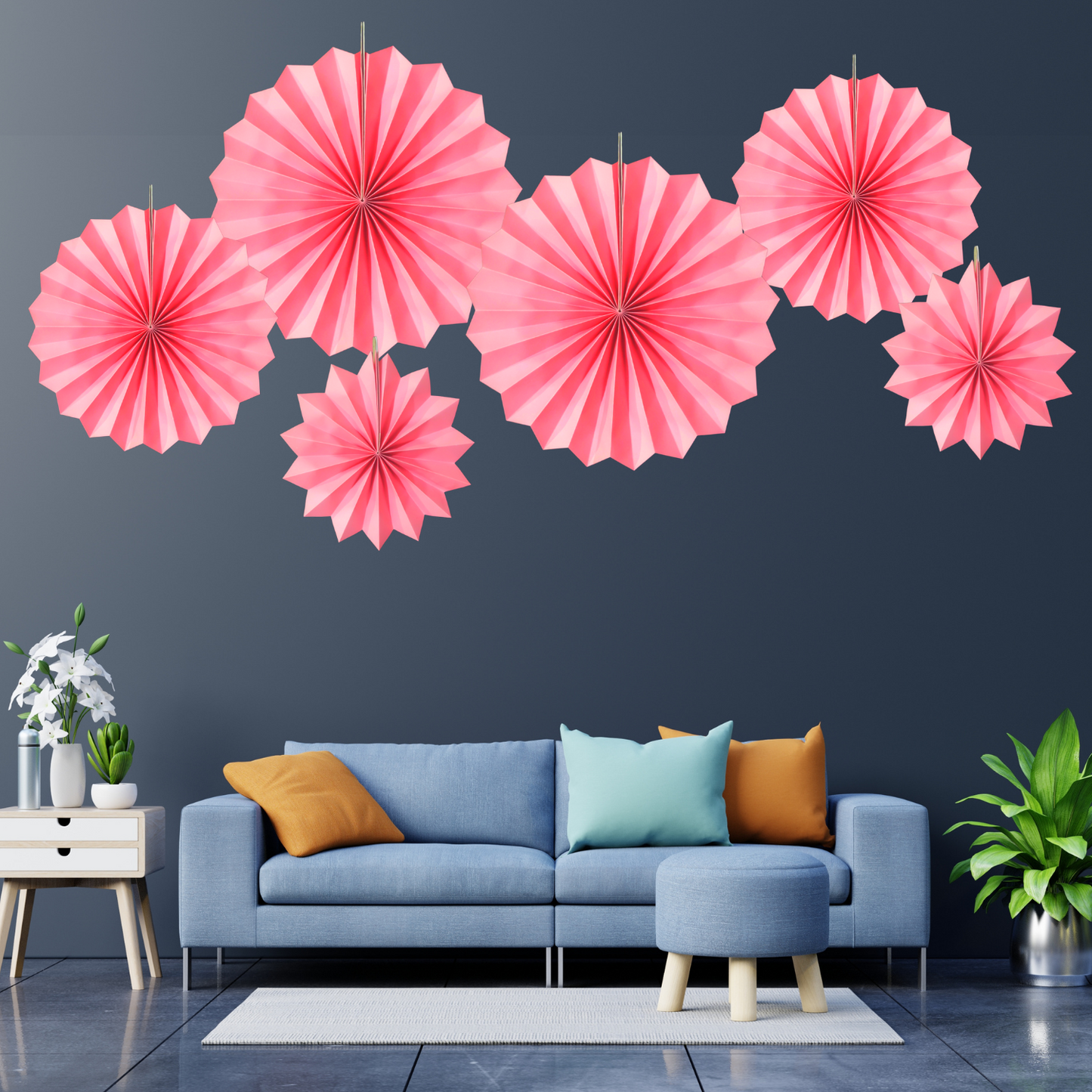 Party Decorz Light Pink Paper Fan Decoration Set Of 6pcs For Birthday, Wedding, Baby Shower, Anniversary ,Backdrop Party Decoration