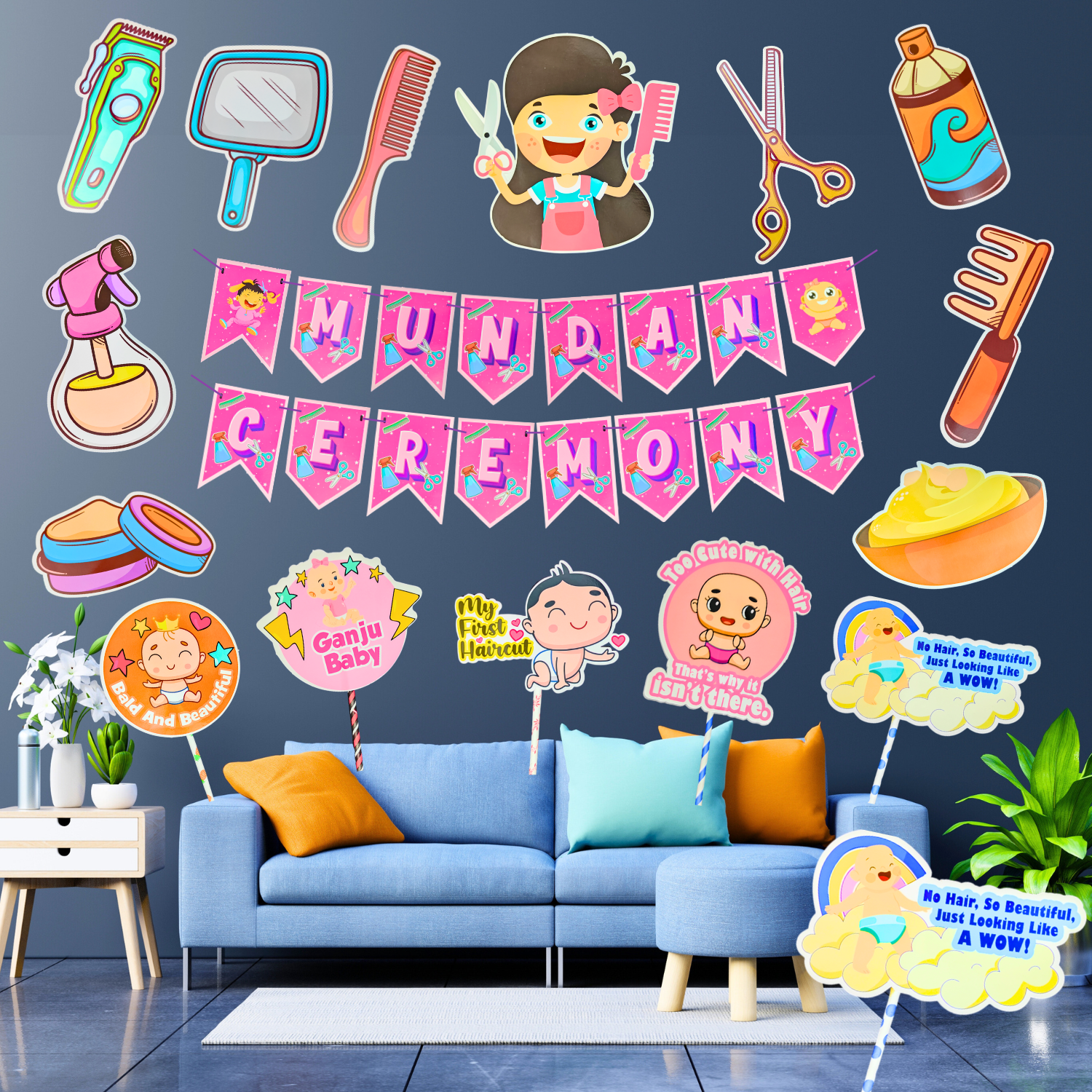 my-first-hair-cut-mundan-ceremony-decoration-set-of-16-pcs-mundan-sanskar-paper-banner-1-set-hair-cut-mundan-ceremony-paper-cutout-10-pcs-hair-cut-mundan-ceremony-party-props-5-pcs