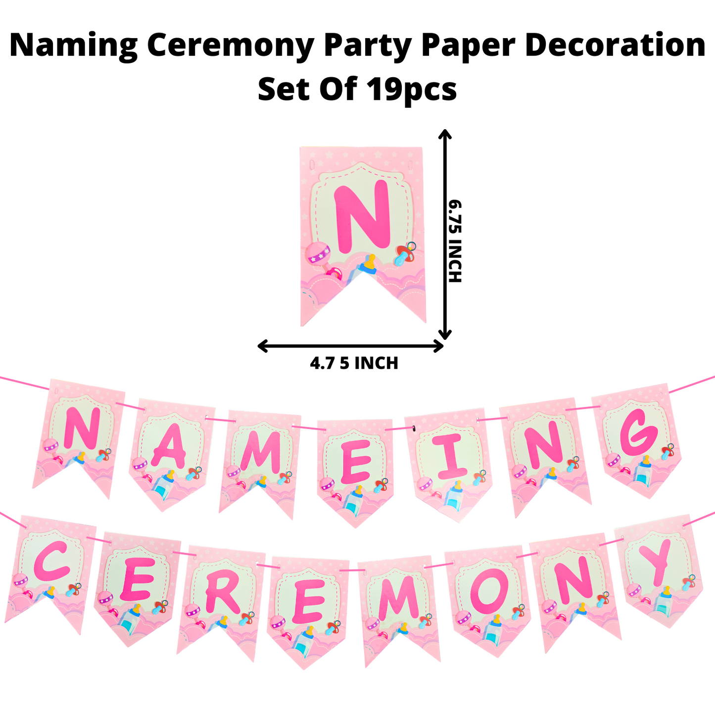 Party Decorz Naming Ceremony Party Paper Decoration Set Of 19pcs, Naming Ceremony Paper Banner (1 Set), Naming Ceremony Paper Cutouts (14 pcs), Photo Props (3 pcs), Cake Topper (1pcs)