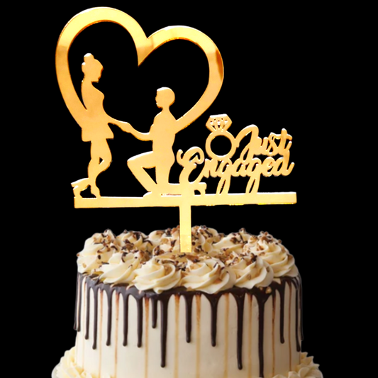 Party Decorz Just Engaged Cake Topper| Engagement Couple Cake Topper| 5 Inch ,1pcs Golden Acrylic Ring Ceremony Cake Topper/ Cupcake Topper