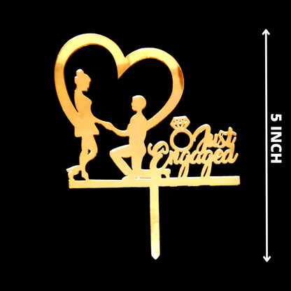 Party Decorz Just Engaged Cake Topper| Engagement Couple Cake Topper| 5 Inch ,1pcs Golden Acrylic Ring Ceremony Cake Topper/ Cupcake Topper