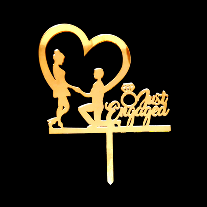 Party Decorz Just Engaged Cake Topper| Engagement Couple Cake Topper| 5 Inch ,1pcs Golden Acrylic Ring Ceremony Cake Topper/ Cupcake Topper