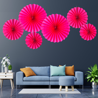 Party Decorz Pink Paper Fan Decoration Set Of 6pcs For Birthday, Wedding, Baby Shower, Anniversary ,Backdrop Party Decoration