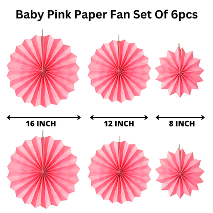 Party Decorz Light Pink Paper Fan Decoration Set Of 6pcs For Birthday, Wedding, Baby Shower, Anniversary ,Backdrop Party Decoration