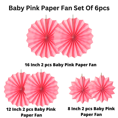 Party Decorz Light Pink Paper Fan Decoration Set Of 6pcs For Birthday, Wedding, Baby Shower, Anniversary ,Backdrop Party Decoration