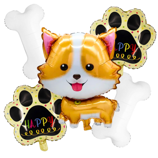 Party Decorz Dog Foil Balloons Set Of 5PC (1 pcs Dog Foil Balloon+2 pcs Paw Foil Balloon +2pcs Bone Foil Balloon) For Dog Theme Animal Birthday Party Decoration