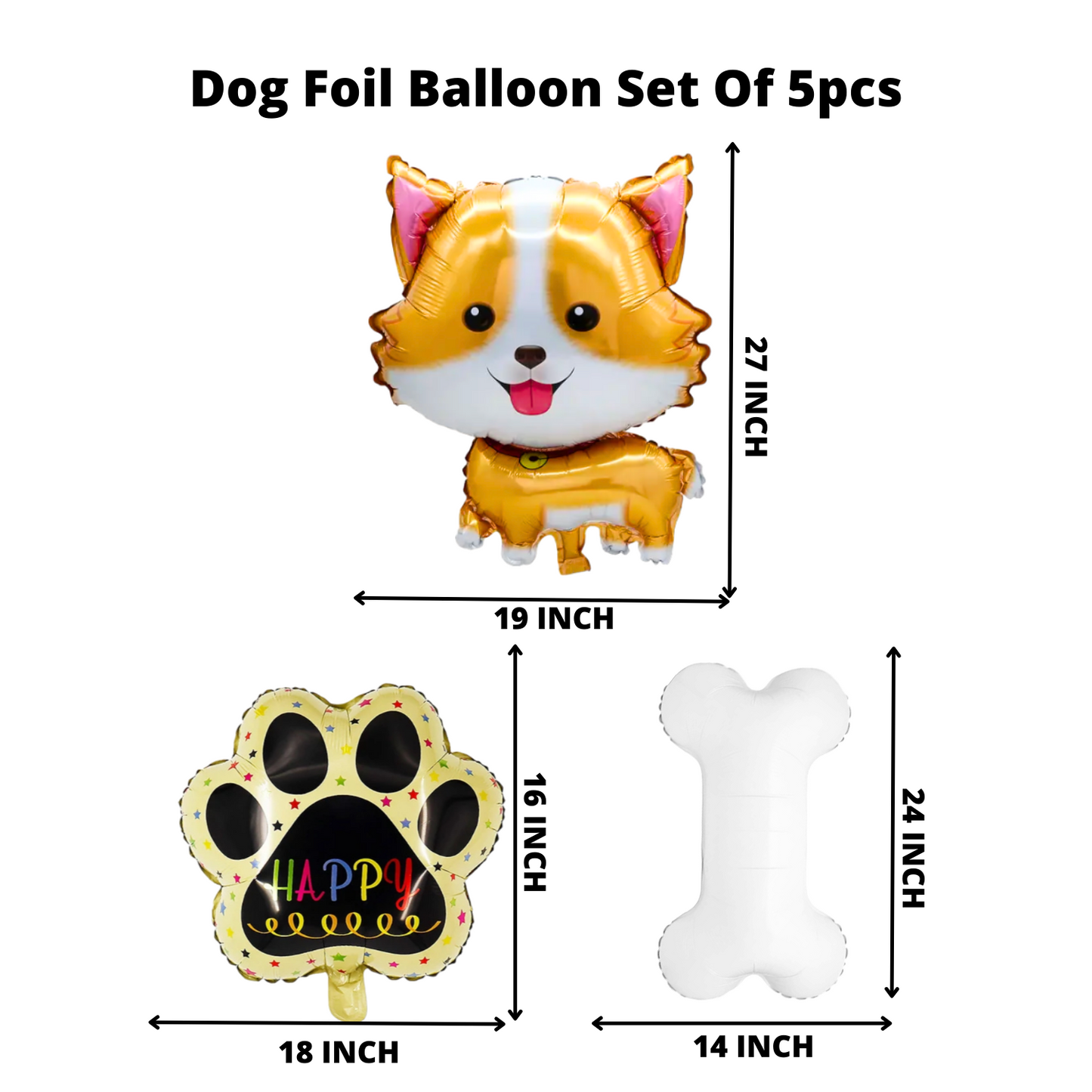 Party Decorz Dog Foil Balloons Set Of 5PC (1 pcs Dog Foil Balloon+2 pcs Paw Foil Balloon +2pcs Bone Foil Balloon) For Dog Theme Animal Birthday Party Decoration