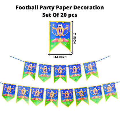 Party Decorz - Football Party Paper Decoration Set Of 20 pcs, Happy Birthday Paper Banner (1 Set), Football Paper Cutout (14 pcs), Cake Topper (1 pcs), Party Props (4pcs).