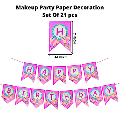 Party Decorz Makeup Party Paper Decoration Set Of 21 pcs|Happy Birthday Paper Banner (1 Set)|Makeup Paper Cutout (17 pcs)|Party Props (3 pcs)