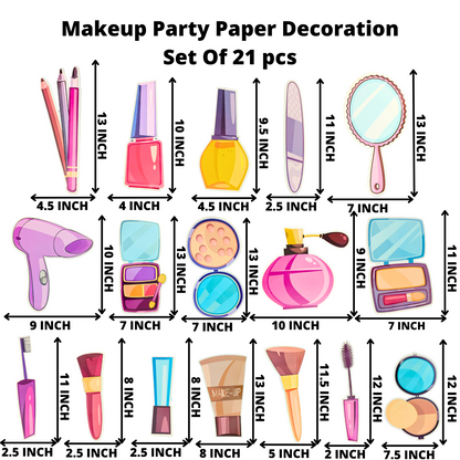 Party Decorz Makeup Party Paper Decoration Set Of 21 pcs|Happy Birthday Paper Banner (1 Set)|Makeup Paper Cutout (17 pcs)|Party Props (3 pcs)
