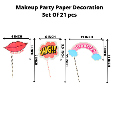 Party Decorz Makeup Party Paper Decoration Set Of 21 pcs|Happy Birthday Paper Banner (1 Set)|Makeup Paper Cutout (17 pcs)|Party Props (3 pcs)